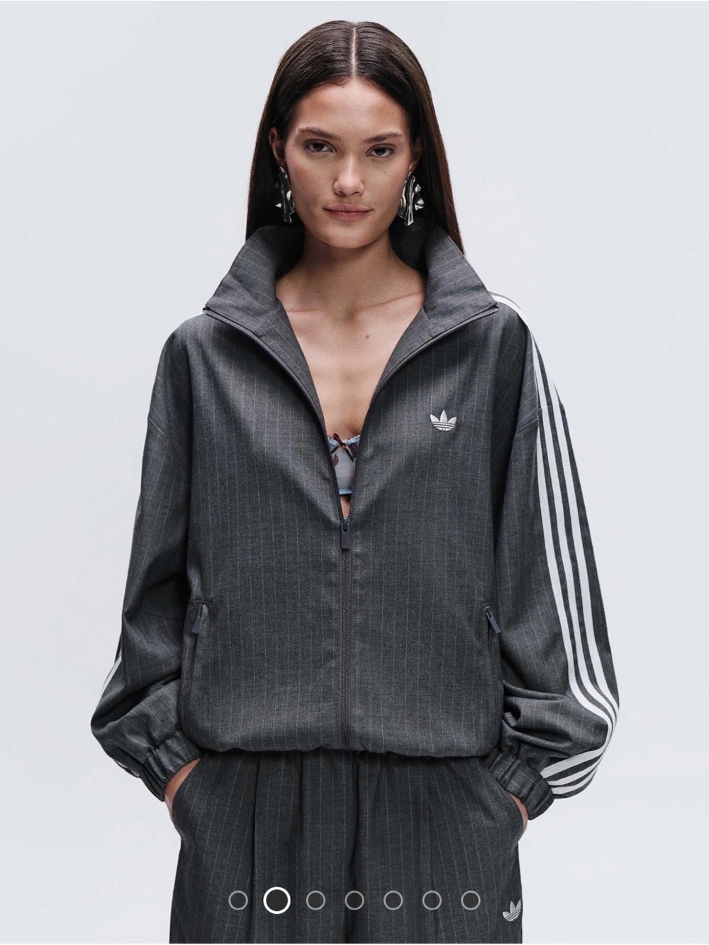adidas Originals × ASOS oversized track jacket in gray pin stripe